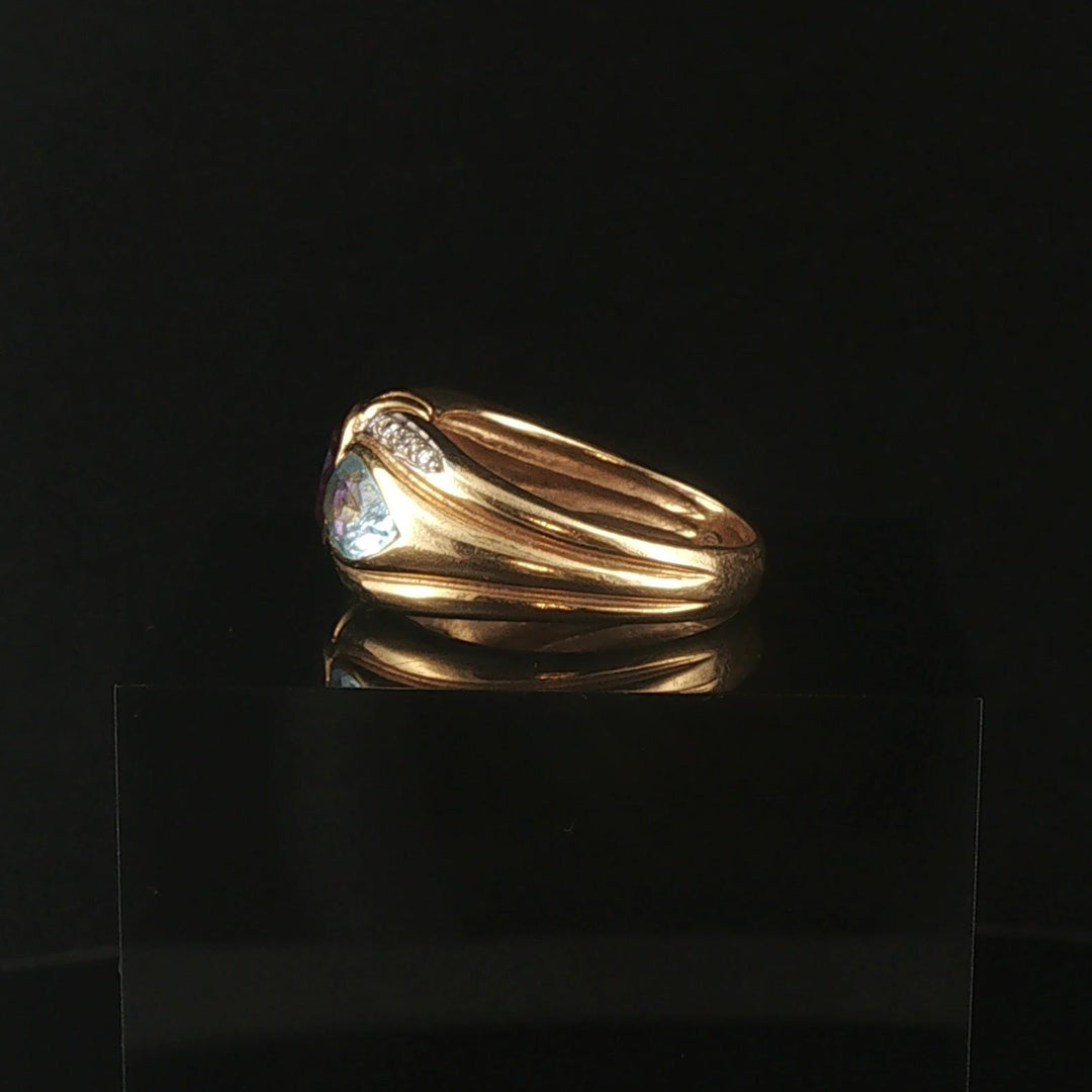 18k Yellow Gold Amethyst Topaz and Diamond Vintage Ring Size 7