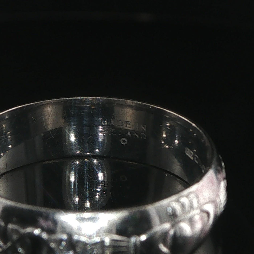 18k White Gold 6.5g Solid Vintage 6mm Claddagh Band Ring Ireland Size 9