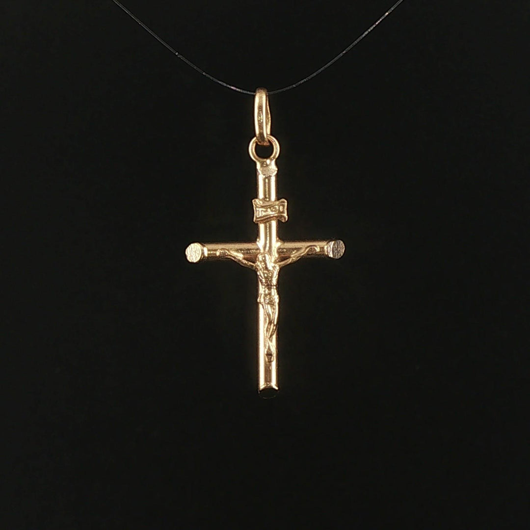 18k Yellow Gold 1.5g Hollow Vintage Cross Crucifix Pendant 1.25"