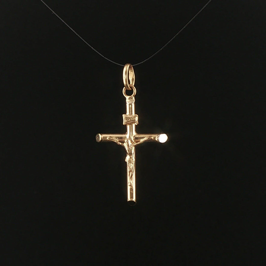 18k Yellow Gold 1.5g Hollow Vintage Cross Crucifix Pendant 1.25"