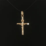 18k Yellow Gold 1.5g Hollow Vintage Cross Crucifix Pendant 1.25"