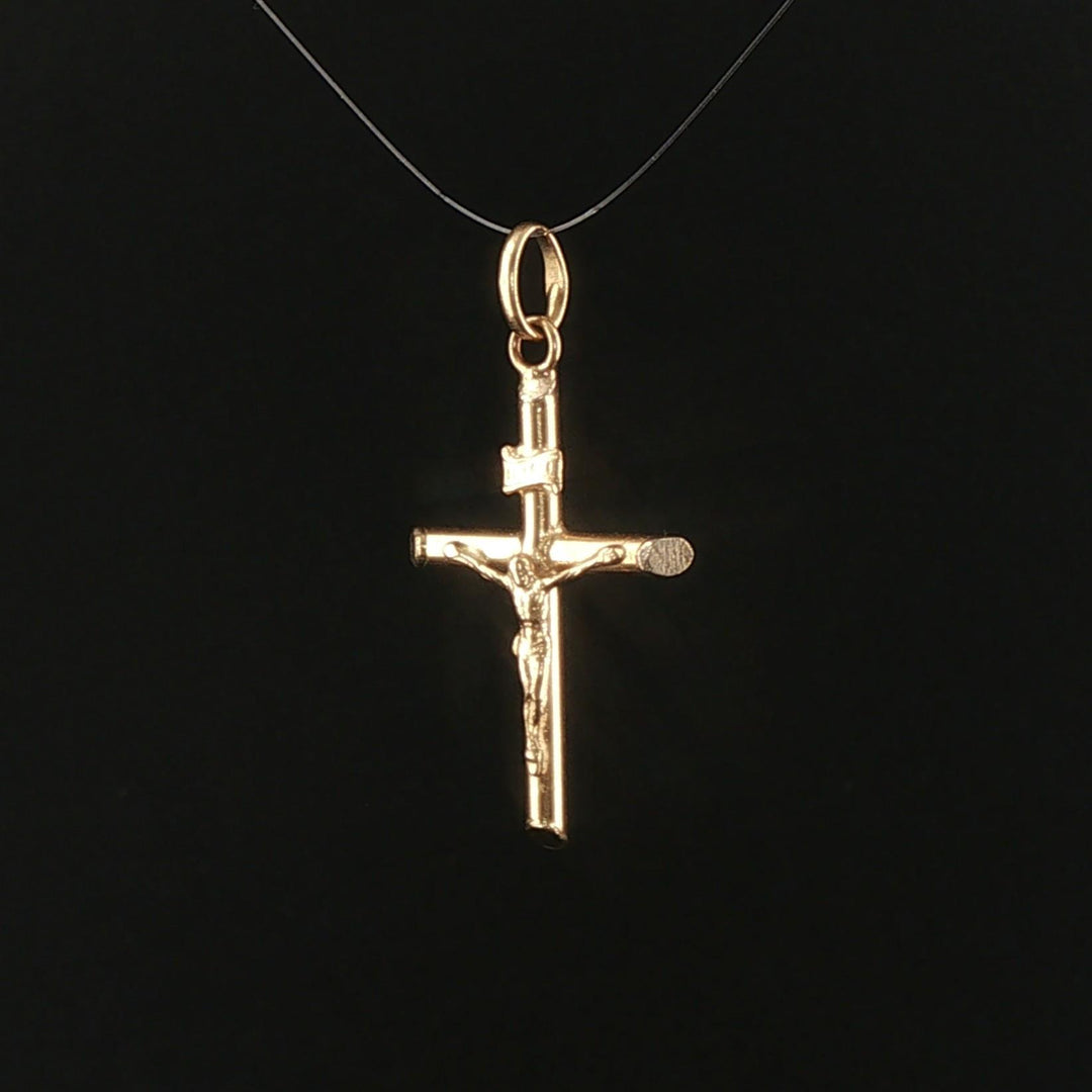 18k Yellow Gold 1.5g Hollow Vintage Cross Crucifix Pendant 1.25"