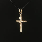 18k Yellow Gold 1.5g Hollow Vintage Cross Crucifix Pendant 1.25"