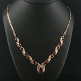 14k Yellow Gold Red Garnet and Diamond Pendant Bismark Link Necklace 19"