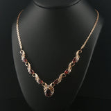 14k Yellow Gold Red Garnet and Diamond Pendant Bismark Link Necklace 19"