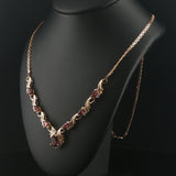 14k Yellow Gold Red Garnet and Diamond Pendant Bismark Link Necklace 19"