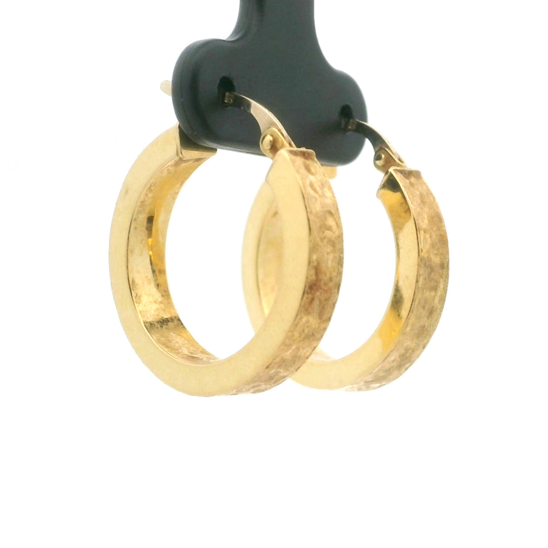 19k Portuguese Yellow Gold 3.2g Hammered Hoop Earrings 1"