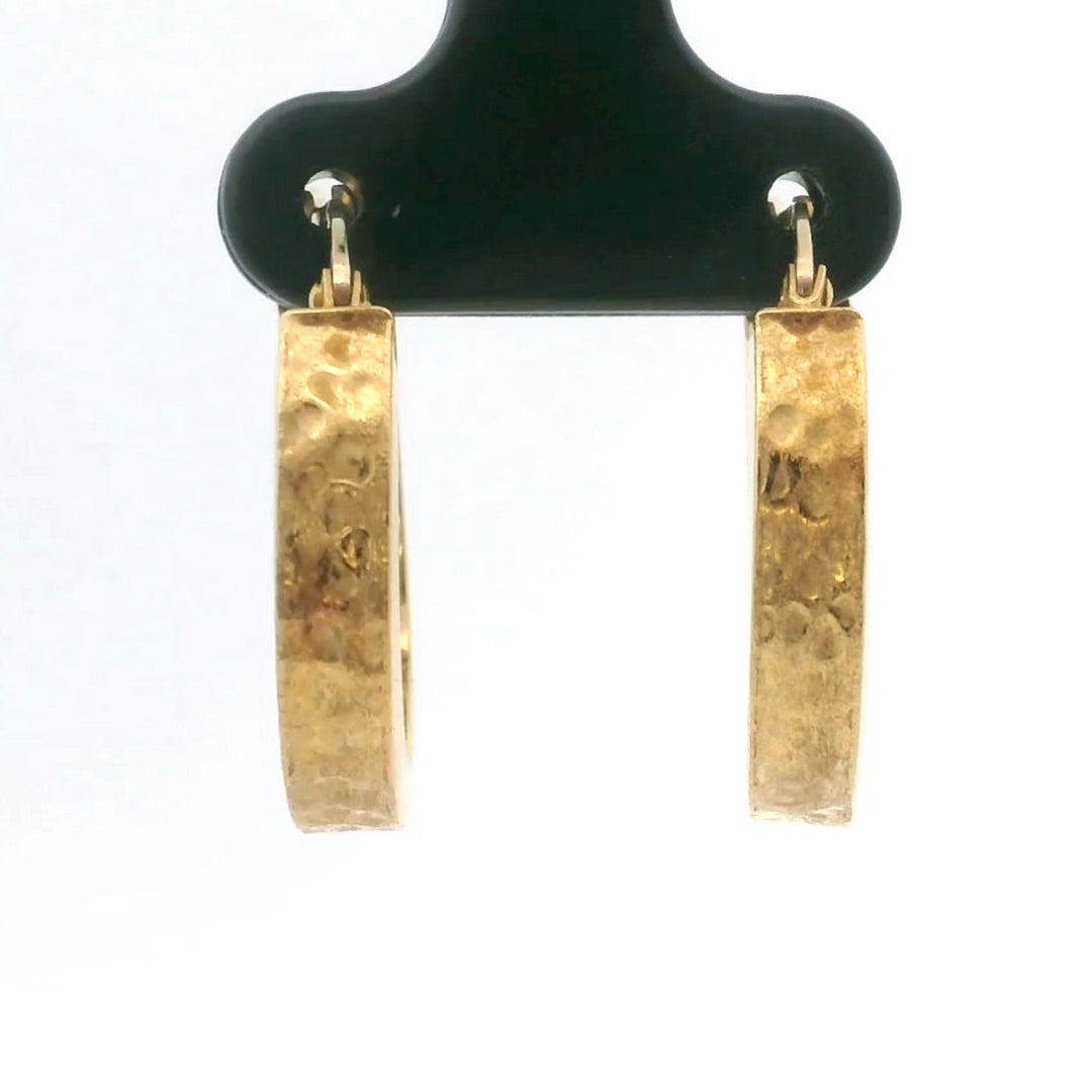 19k Portuguese Yellow Gold 3.2g Hammered Hoop Earrings 1"