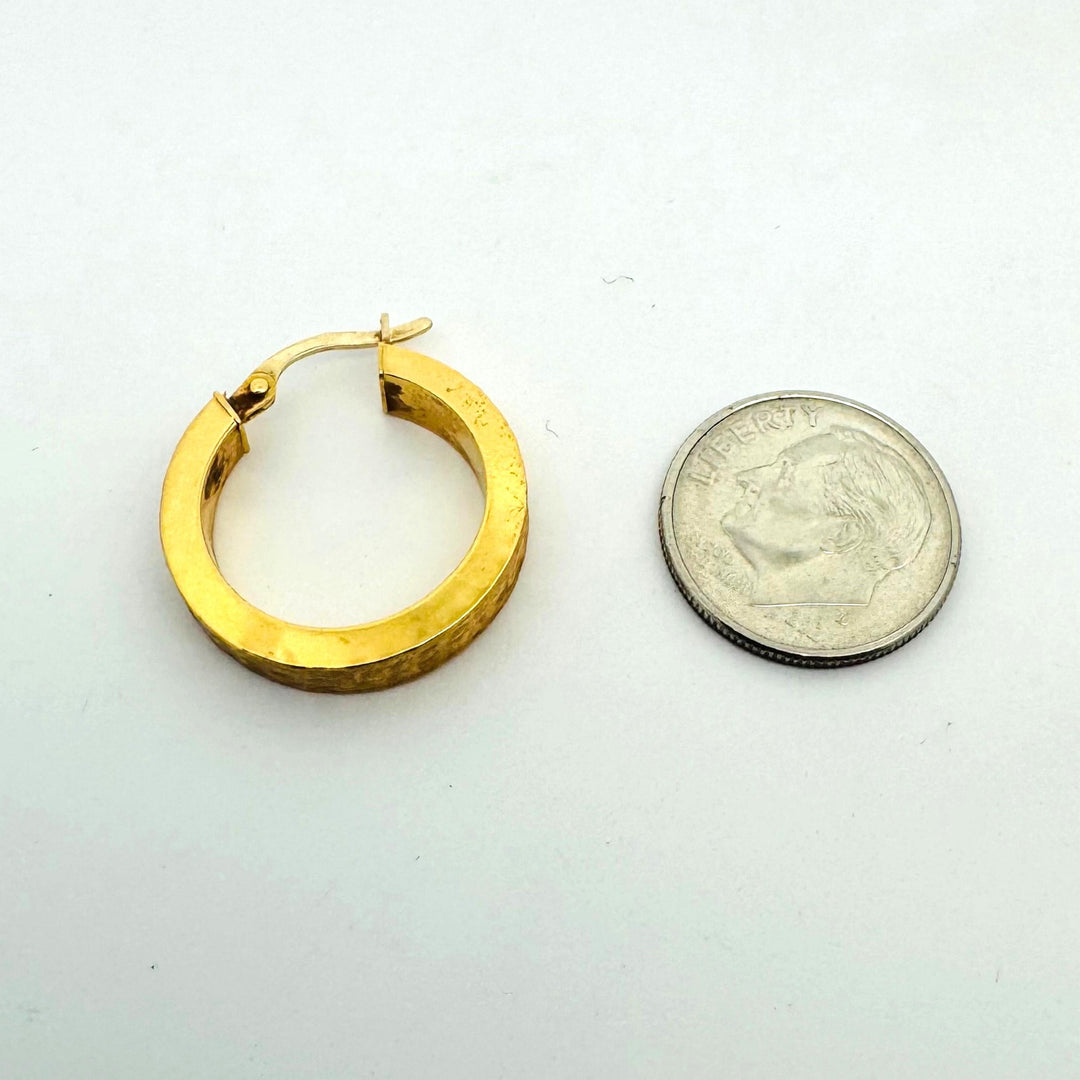 19k Portuguese Yellow Gold 3.2g Hammered Hoop Earrings 1"