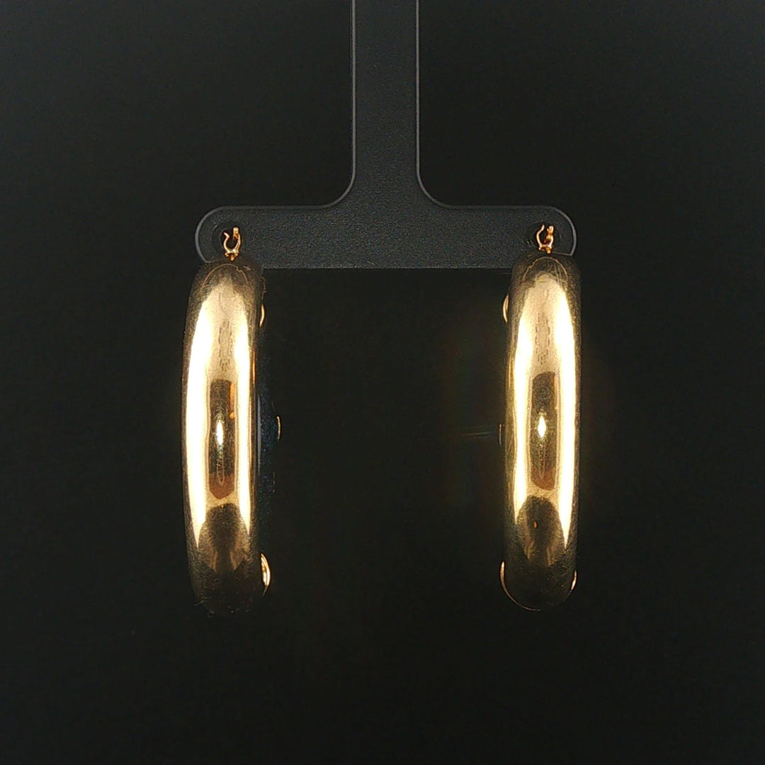 14k Yellow Gold and Enamel 14.5g Large Thick Floral Hoop Earrings Italy 1.75"