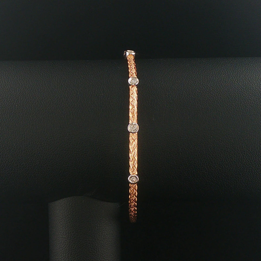 14k Rose and White Gold 0.10cttw Diamond Flex Bangle Bracelet Italy 7"