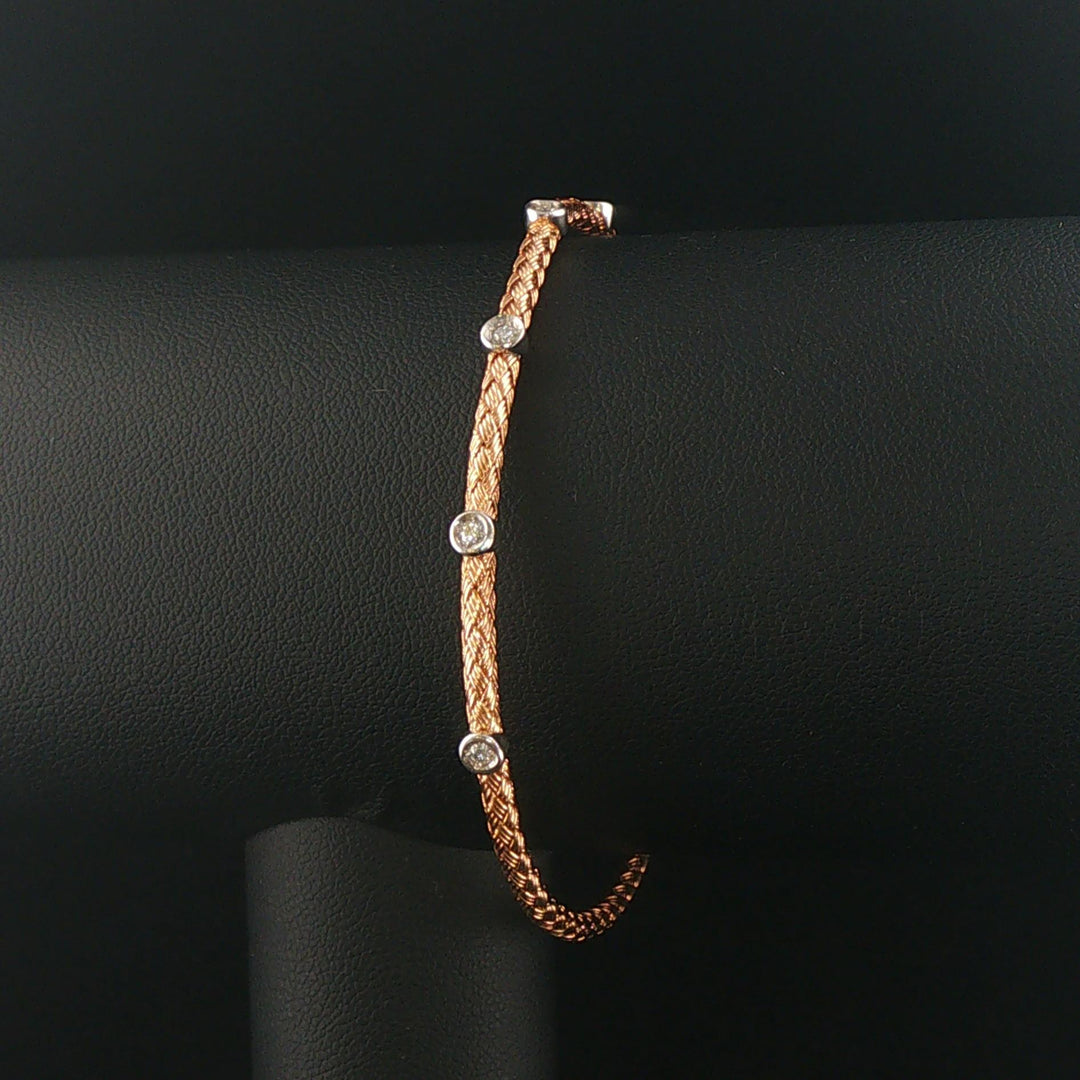 14k Rose and White Gold 0.10cttw Diamond Flex Bangle Bracelet Italy 7"