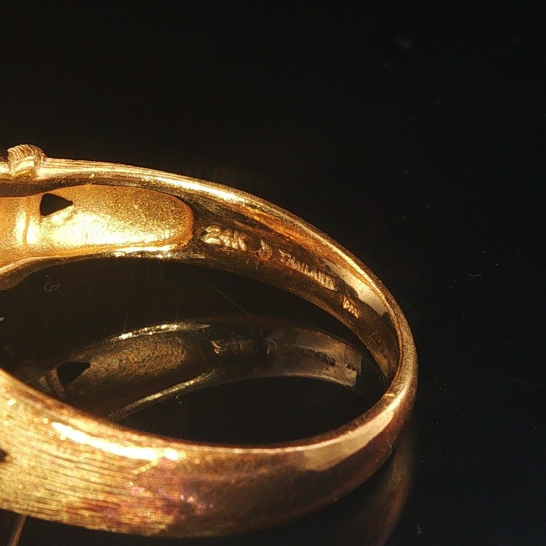24k Pure Yellow Gold 7.7g Solid Fancy Ring Thailand Size 9.75