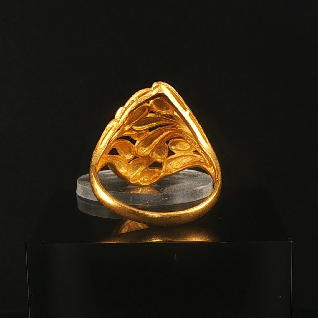 24k Pure Yellow Gold 9.7g Solid Fancy Floral Ring Thailand Size 9.5