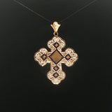18k Yellow Gold and Enamel 7.3g Vintage Cross Pendant 1.75"