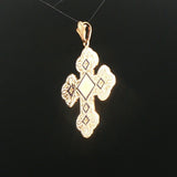 18k Yellow Gold and Enamel 7.3g Vintage Cross Pendant 1.75"