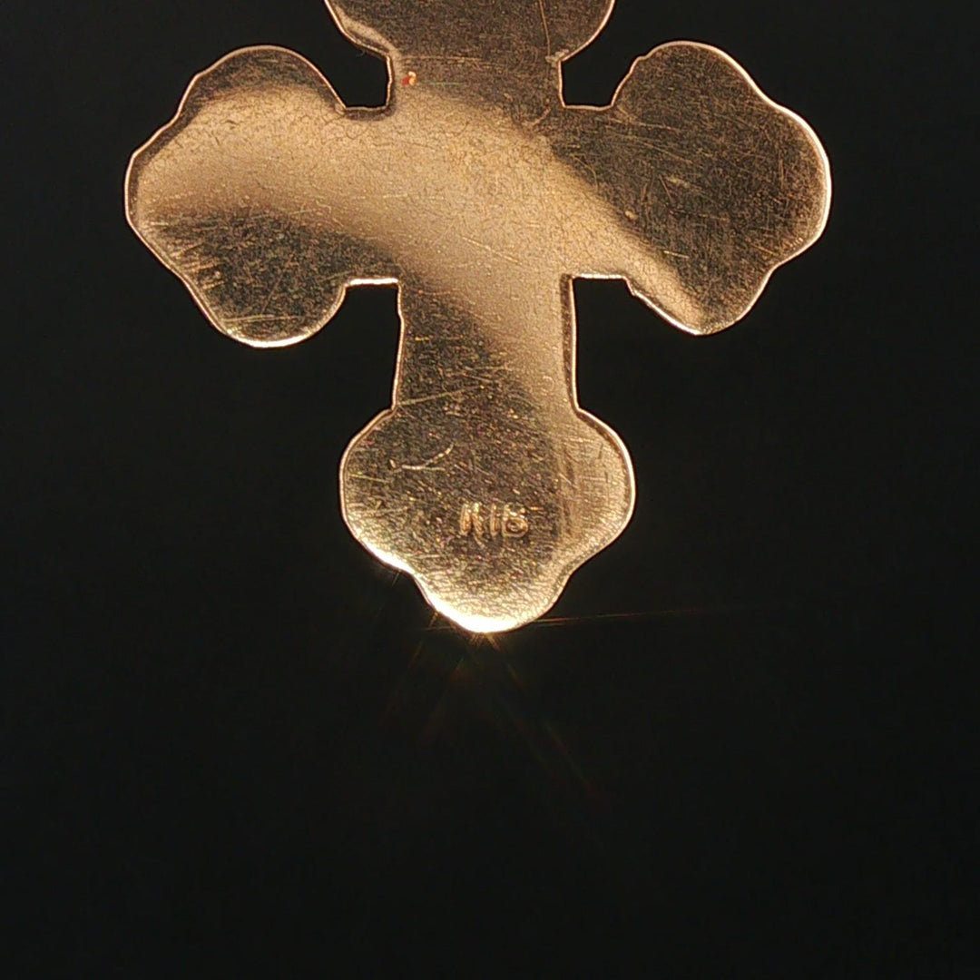18k Yellow Gold and Enamel 7.3g Vintage Cross Pendant 1.75"