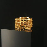 18k Yellow Gold 8.8g Vintage Solid Heavy Lattice Band Ring Size 8