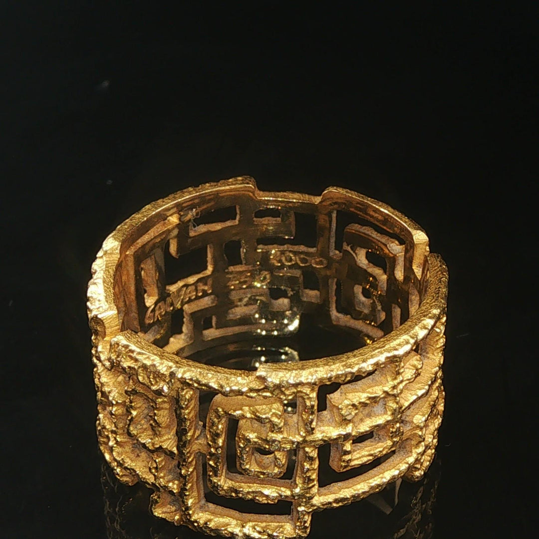 18k Yellow Gold 8.8g Vintage Solid Heavy Lattice Band Ring Size 8