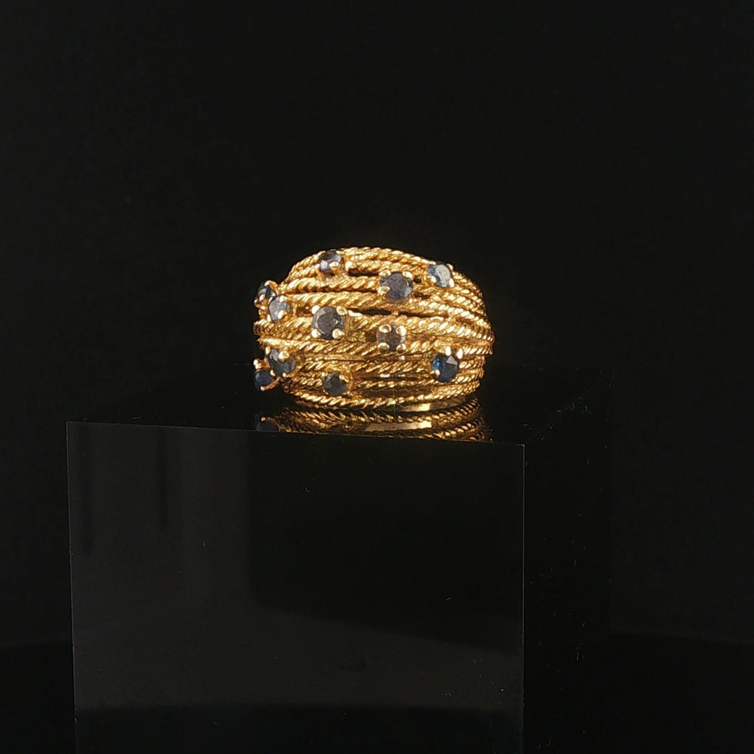 18k Yellow Gold and Sapphire 9.3g Vintage Solid Multi Band Ring Size 4.5