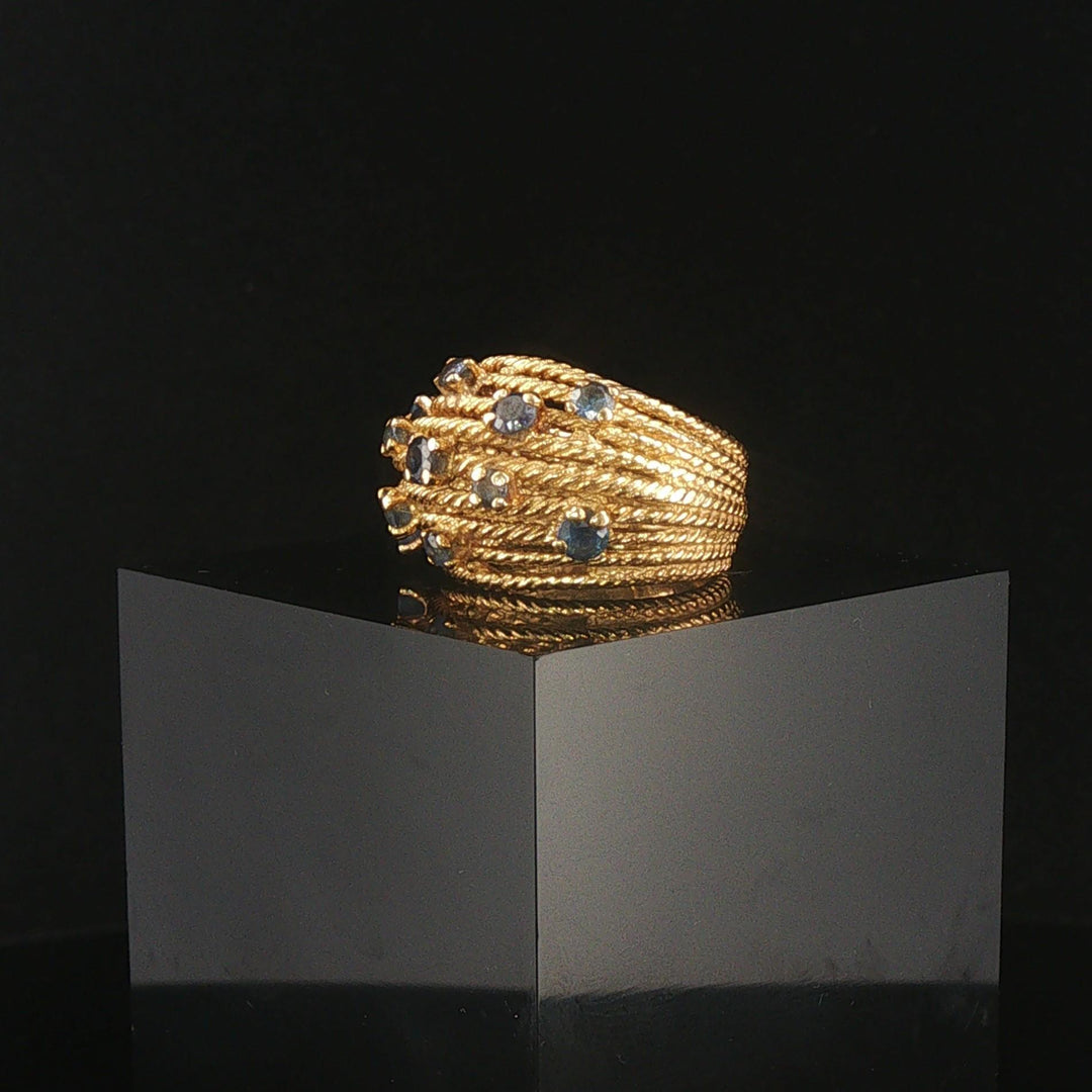 18k Yellow Gold and Sapphire 9.3g Vintage Solid Multi Band Ring Size 4.5