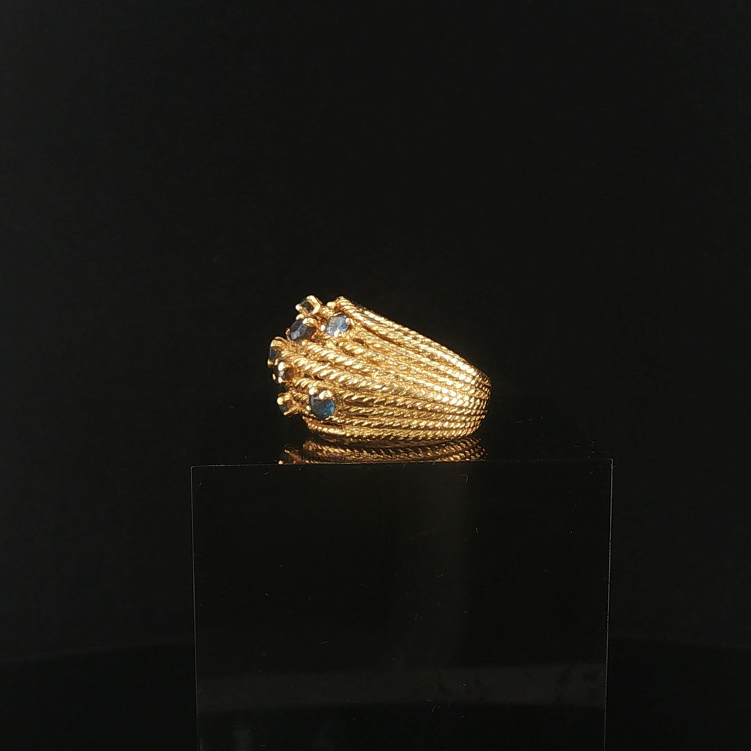 18k Yellow Gold and Sapphire 9.3g Vintage Solid Multi Band Ring Size 4.5