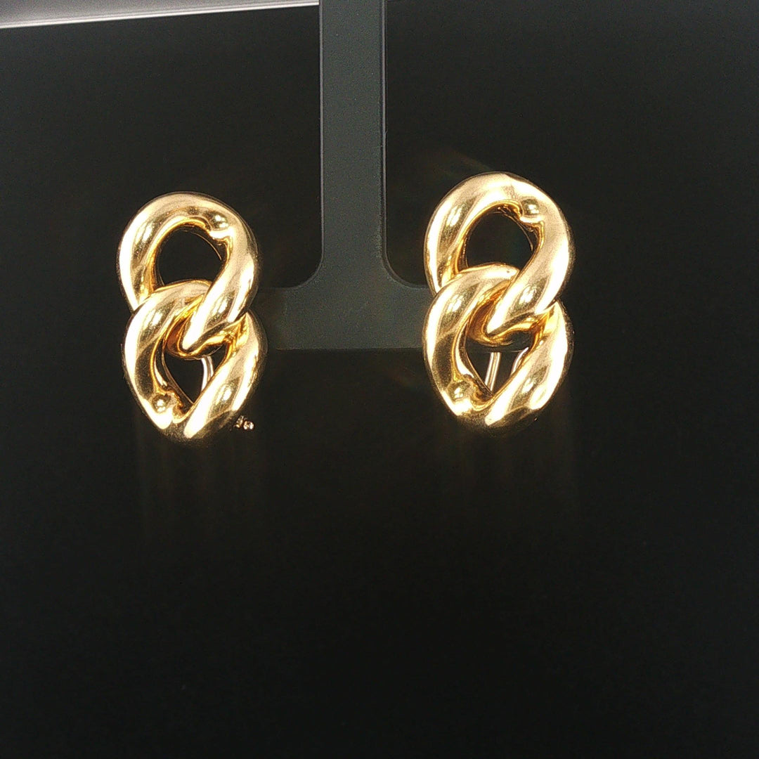 18k Yellow Gold 15g Heavy Polished Large Curb Link Stud Earrings Italy 1.25"