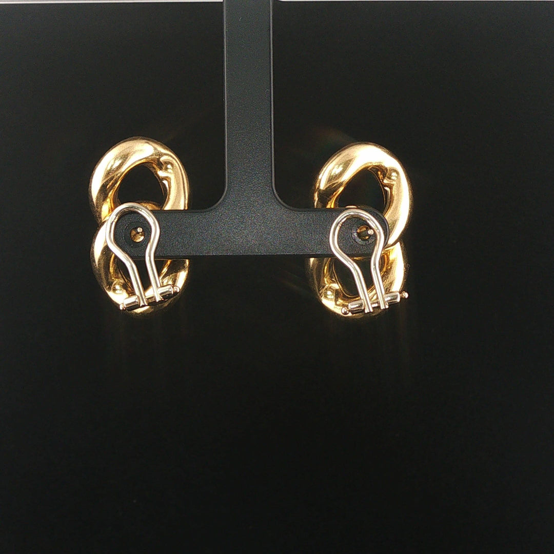 18k Yellow Gold 15g Heavy Polished Large Curb Link Stud Earrings Italy 1.25"