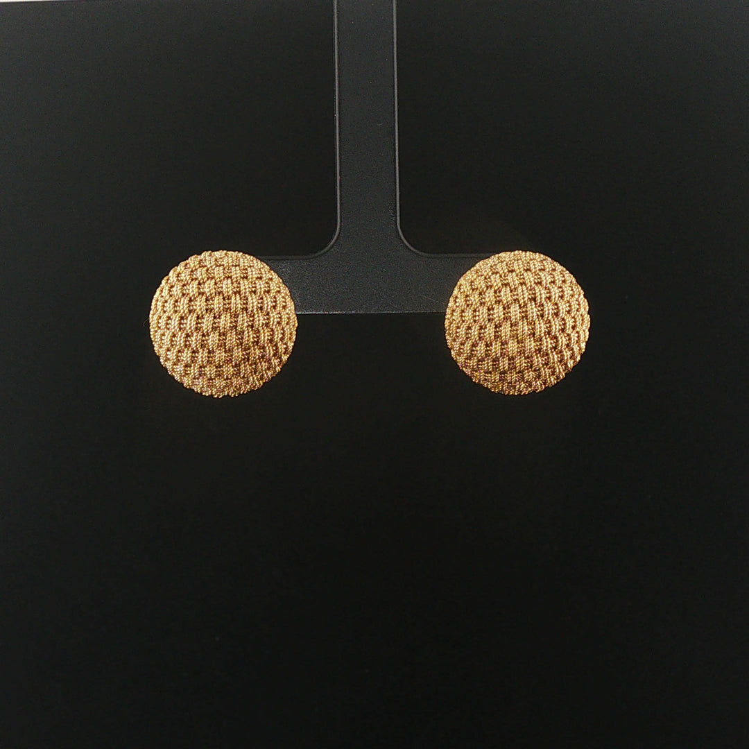 18k Yellow Gold 11.8g Vintage Heavy Woven Button Stud Earrings