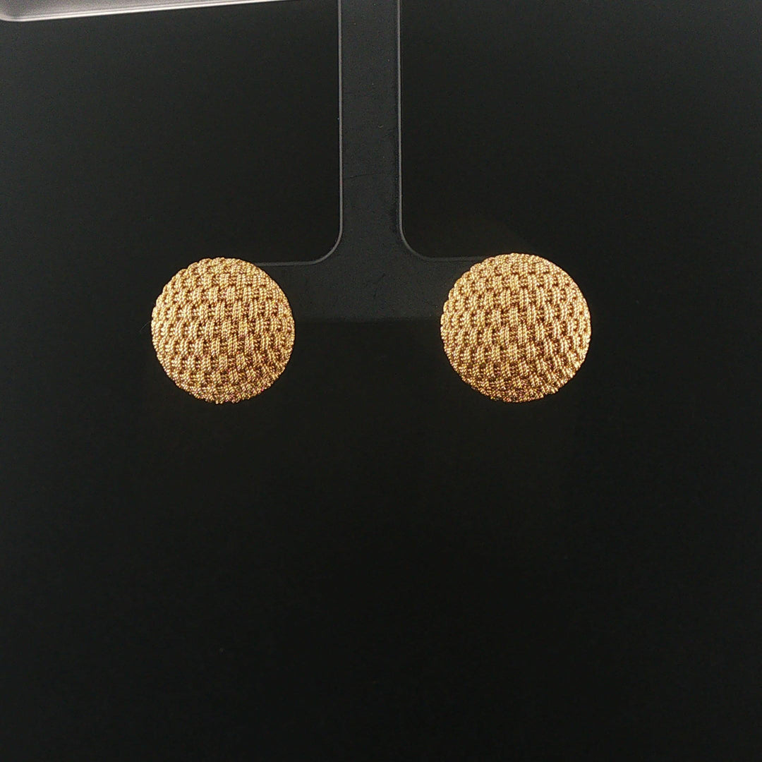18k Yellow Gold 11.8g Vintage Heavy Woven Button Stud Earrings