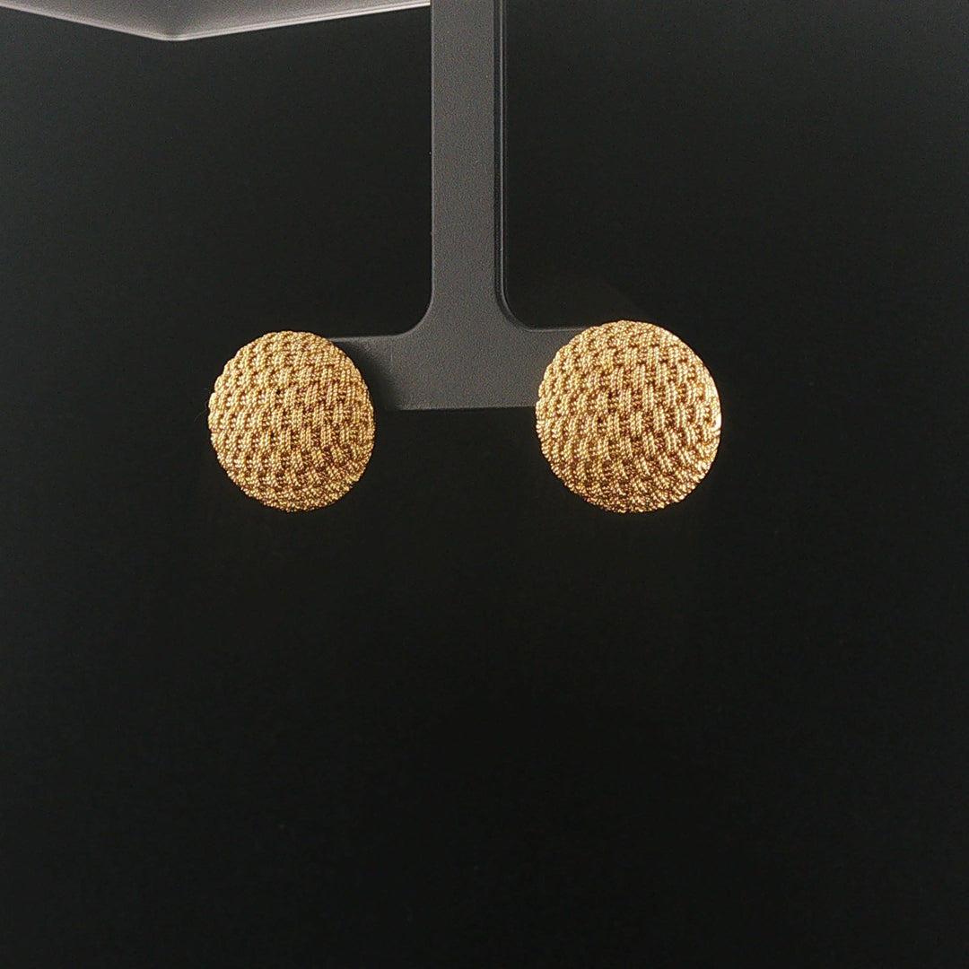 18k Yellow Gold 11.8g Vintage Heavy Woven Button Stud Earrings