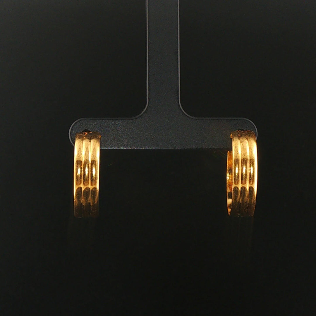 22k Yellow Gold 4.6g Vintage Ribbed Hoop Huggie Earrings 0.75"