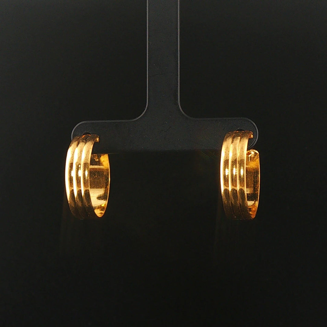 22k Yellow Gold 4.6g Vintage Ribbed Hoop Huggie Earrings 0.75"