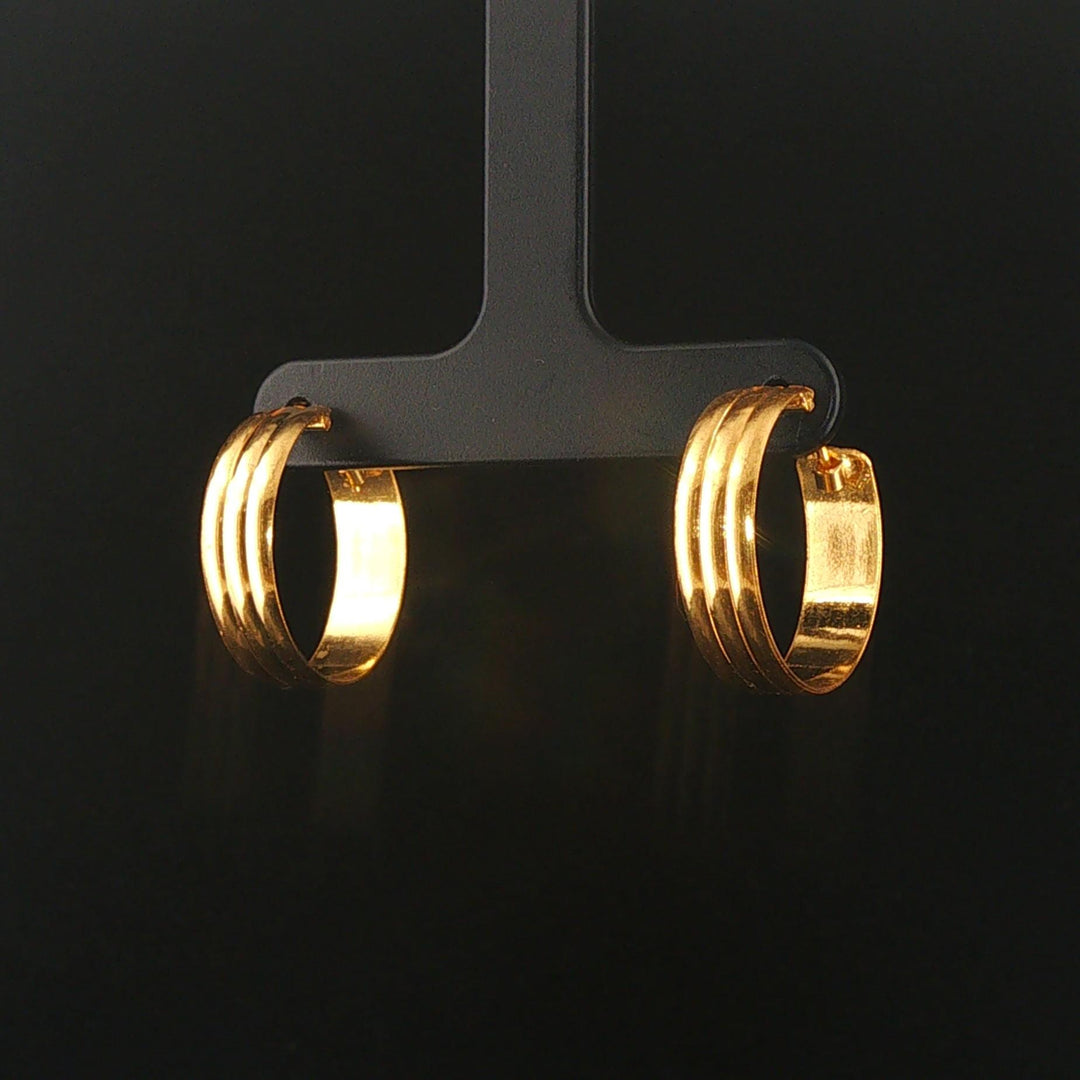 22k Yellow Gold 4.6g Vintage Ribbed Hoop Huggie Earrings 0.75"