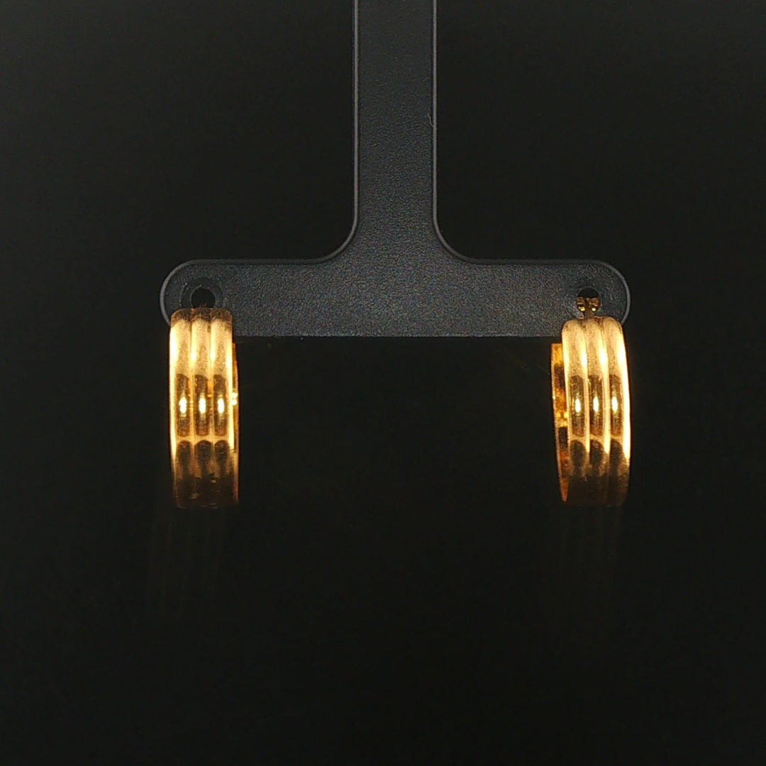 22k Yellow Gold 4.6g Vintage Ribbed Hoop Huggie Earrings 0.75"