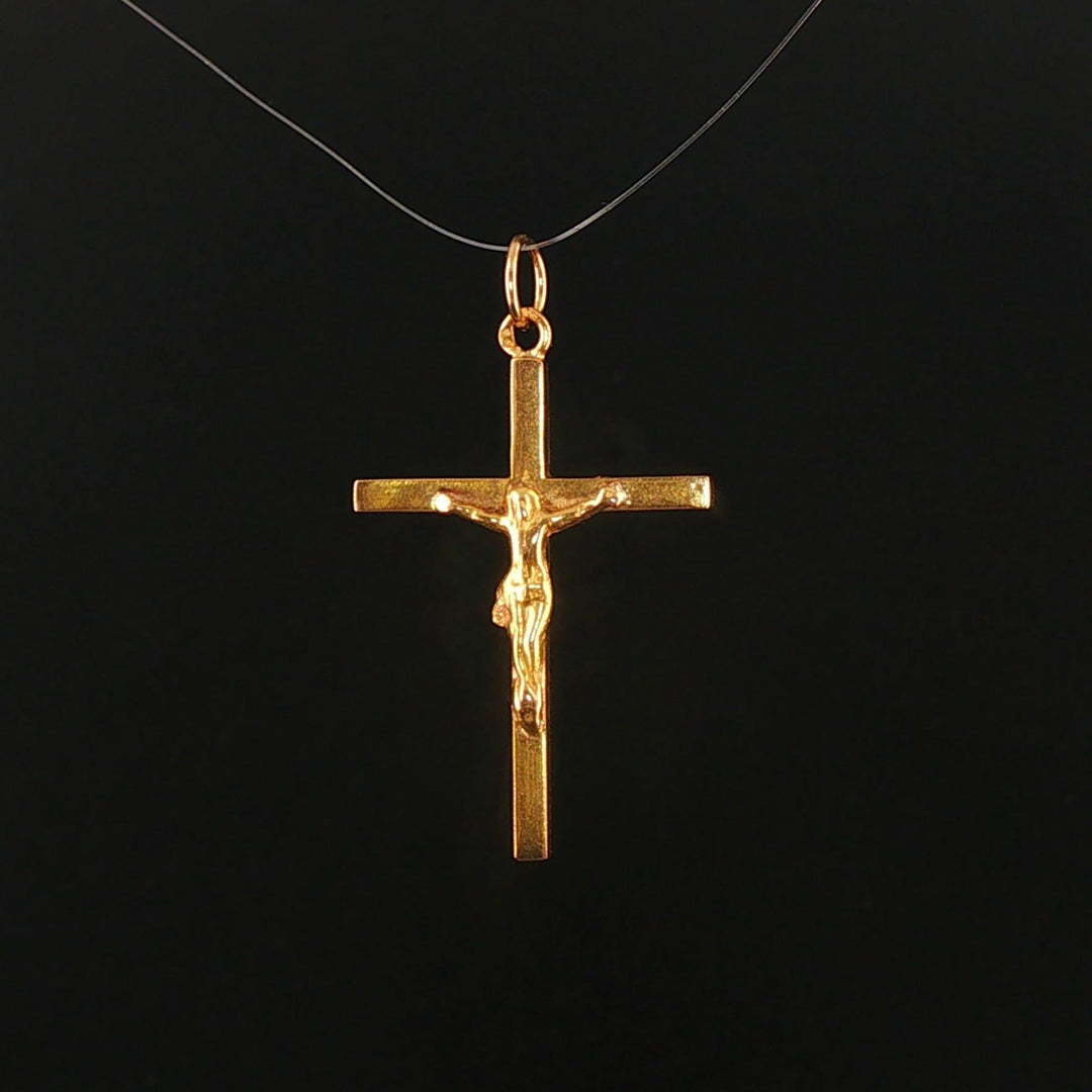 19k Portuguese Yellow Gold 1g Vintage Cross Crucifix Pendant 1.25"