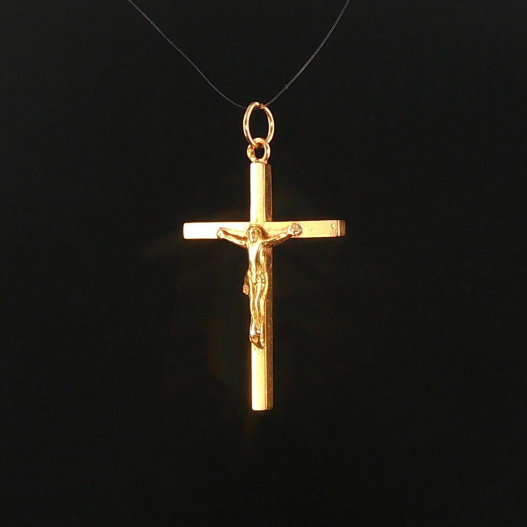 19k Portuguese Yellow Gold 1g Vintage Cross Crucifix Pendant 1.25"