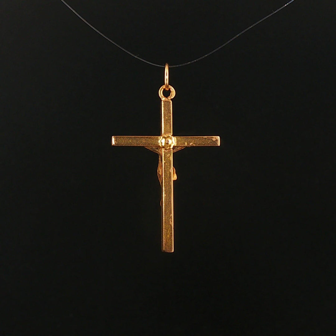 19k Portuguese Yellow Gold 1g Vintage Cross Crucifix Pendant 1.25"