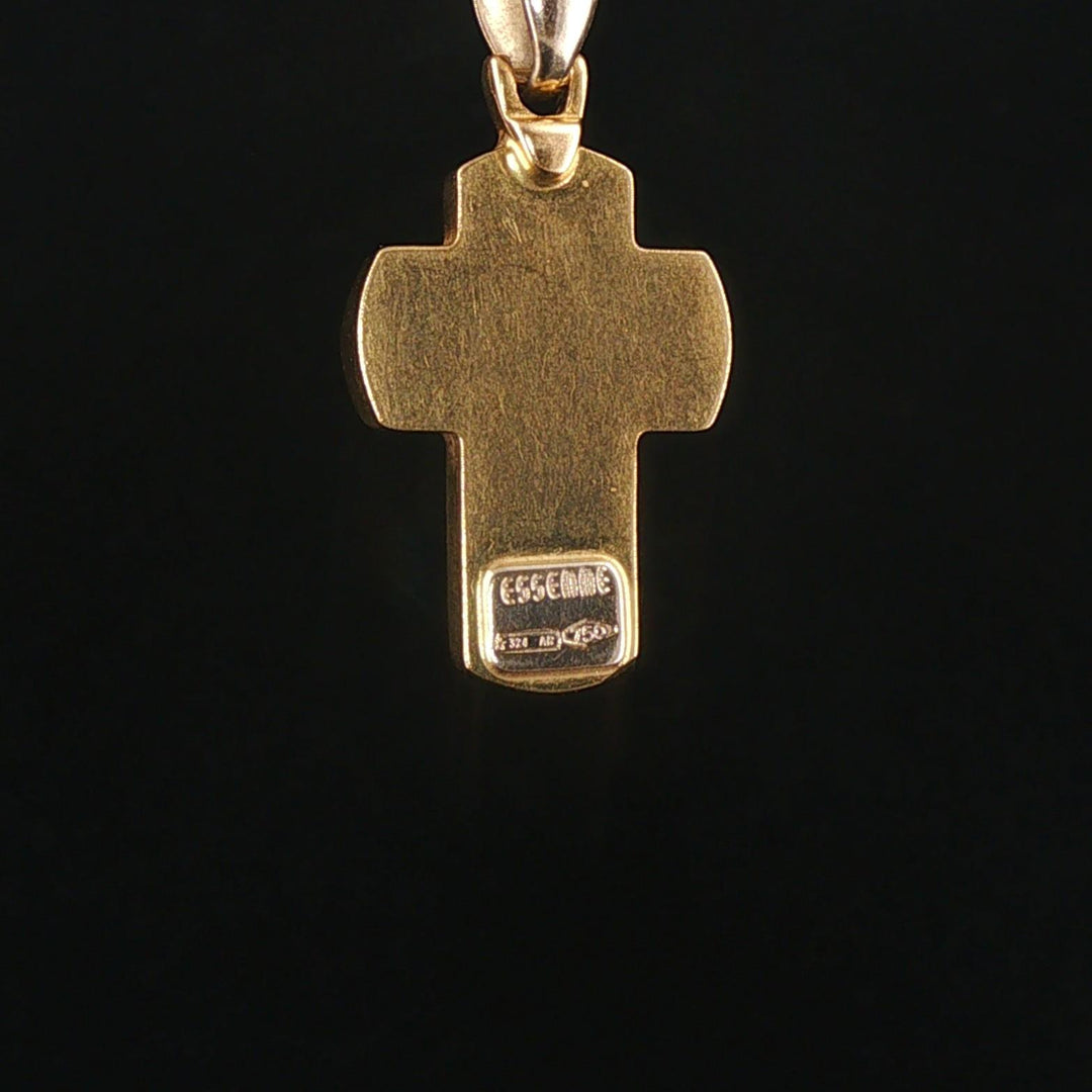 18k Yellow and White Gold 3g Vintage Cross Pendant Italy 1.25"