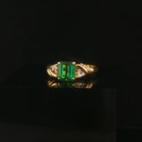 18k Yellow Gold Green Tourmaline and Diamond Ring Size 6.75