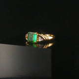 18k Yellow Gold Green Tourmaline and Diamond Ring Size 6.75