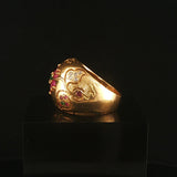 18k Yellow Gold 10.8g Vintage Ruby Emerald and Diamond Bombe Ring Size 7.75
