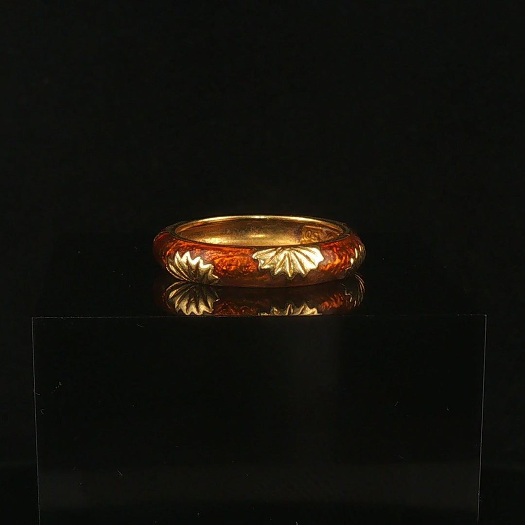 18k Yellow Gold and Enamel 5.3g Vintage Band Ring Size 6.25