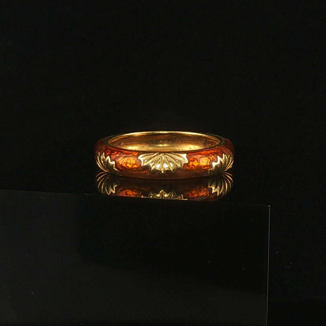 18k Yellow Gold and Enamel 5.3g Vintage Band Ring Size 6.25