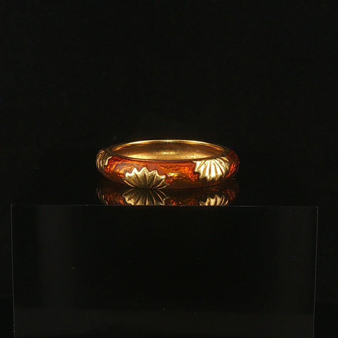 18k Yellow Gold and Enamel 5.3g Vintage Band Ring Size 6.25