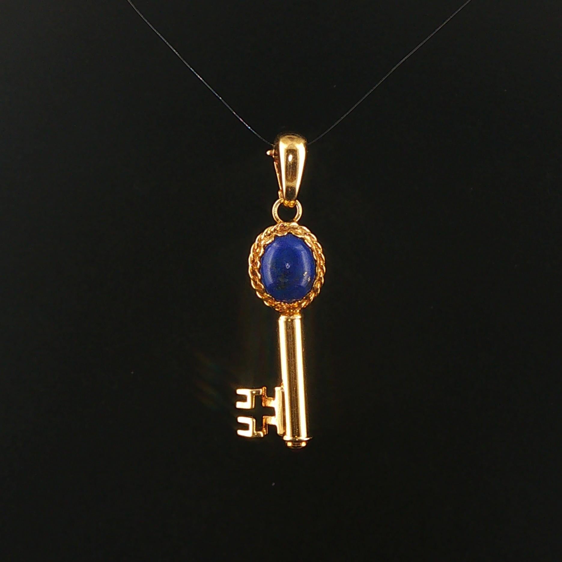 14k Yellow Gold and Lapis Lazuli 4.6g Vintage Key Pendant Italy 1.75 ...