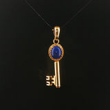 14k Yellow Gold and Lapis Lazuli 4.6g Vintage Key Pendant Italy 1.75"