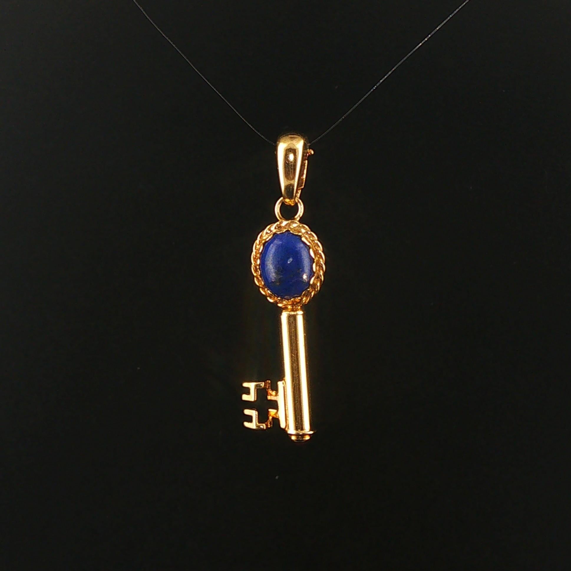 14k Yellow Gold and Lapis Lazuli 4.6g Vintage Key Pendant Italy 1.75 ...