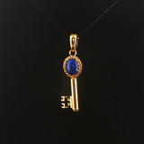 14k Yellow Gold and Lapis Lazuli 4.6g Vintage Key Pendant Italy 1.75"