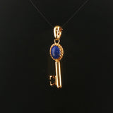 14k Yellow Gold and Lapis Lazuli 4.6g Vintage Key Pendant Italy 1.75"